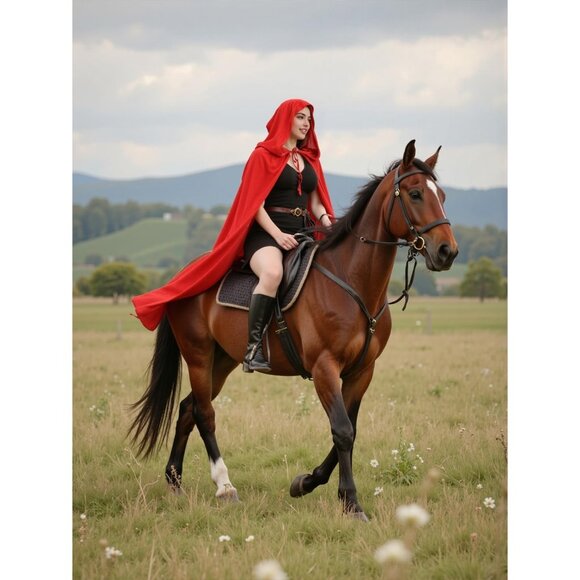 Red Witch Velvet Hooded Cloak Halloween Cape Queen King Renaissance Medieval - Picture 6 of 7